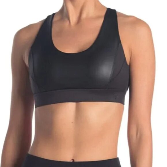 Splendid Strappy Sports Bra Faux Leather Black - Picture 1 of 10